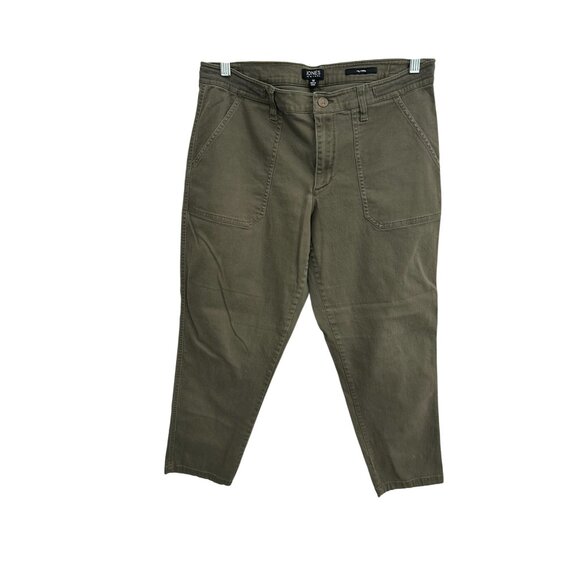 Jones New York Straight Leg Mid Rise Chino Pants Olive Green Sz 12 Utility - Picture 1 of 12